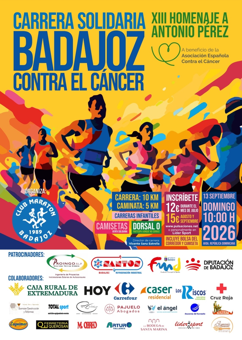 CARRERA SOLIDARIA “BADAJOZ CONTRA EL CÁNCER” – XIII HOMENAJE A ANTONIO PÉREZ 2026 - Inscríbete