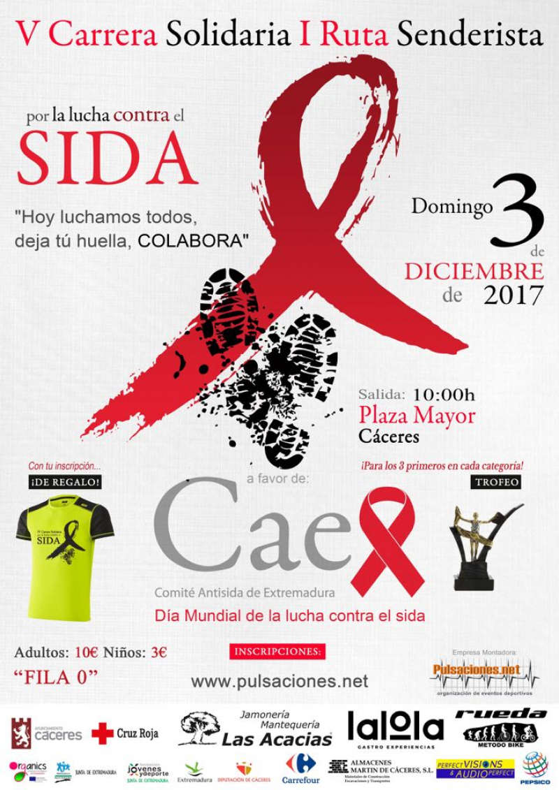 V CARRERA SOLIDARIA Y RUTA SENDERISTA POR LA LUCHA CONTRA EL SIDA 2017 - Inscríbete